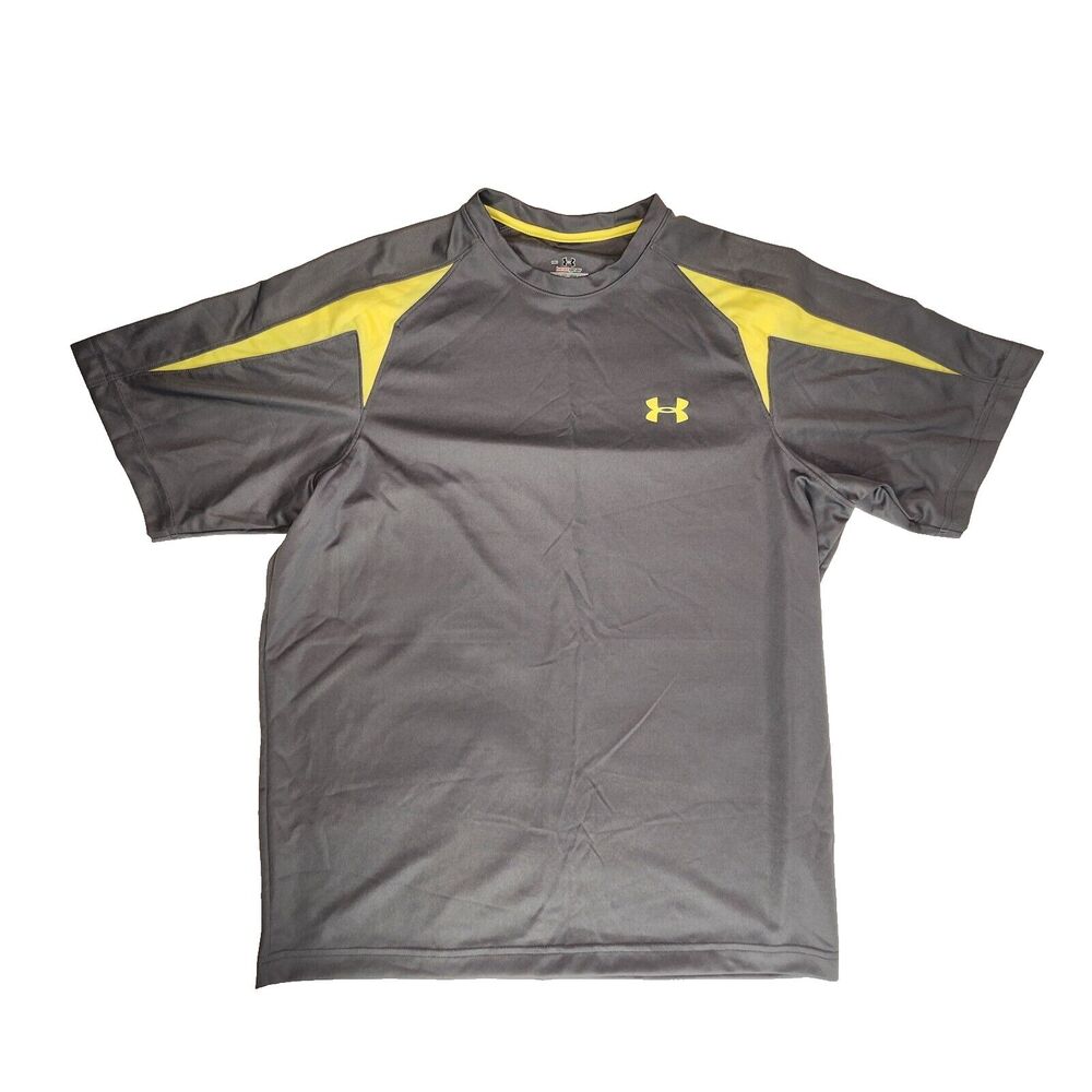 Under Armour HeatGear Grey Neon Athletic Shirt Size Medium